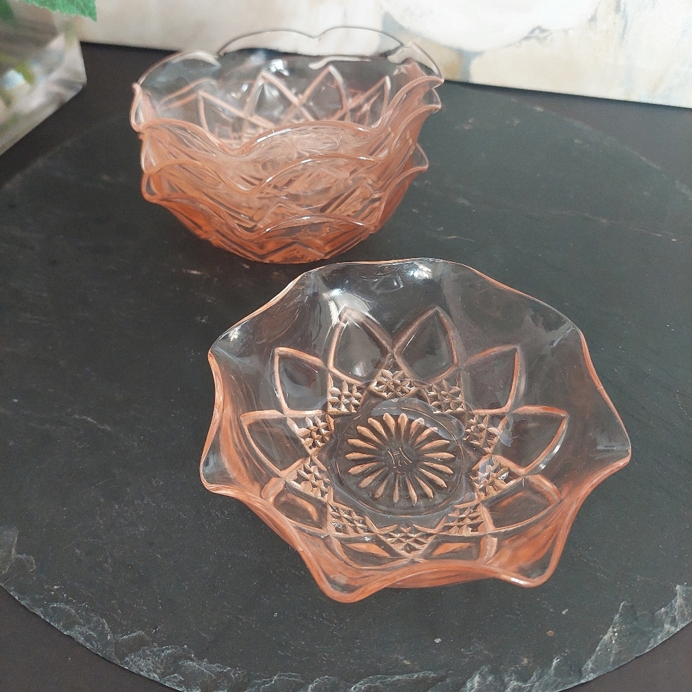 4 Hazel Atlas Diamond Arches Berry Bowls - Pink Depression Glass